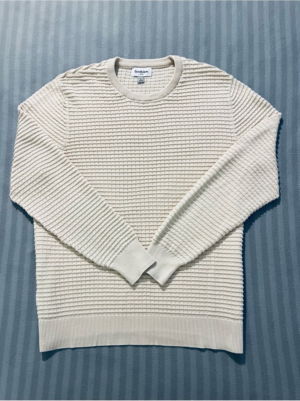 Goodfellow & Co Men's Cream Textured Crewneck Sweater - Neutral Knit